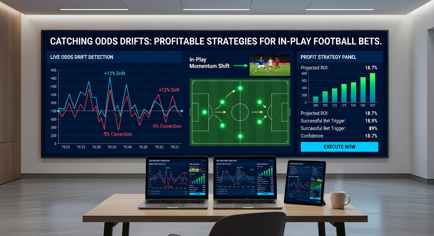 Screenshot of a betting interface displaying drifting odds on a live Premier League football match, with strategy annotations