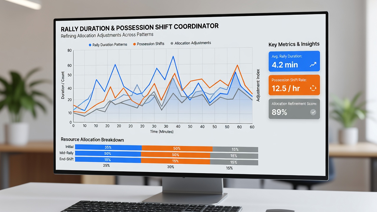 Data dashboards displaying coordinated rally and possession metrics for allocation adjustments