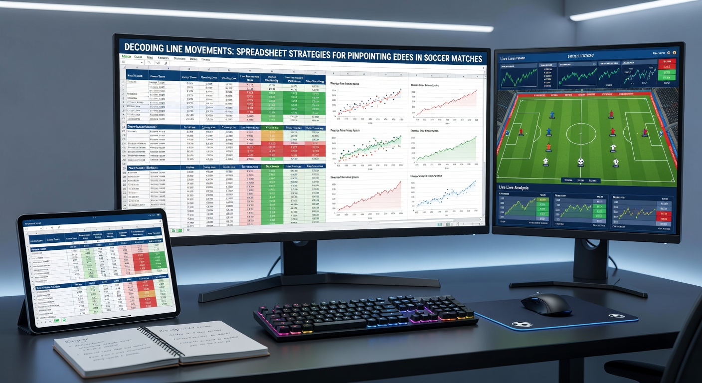 Close-up of Excel formulas calculating reverse line movement percentages for an international soccer friendly, with charts plotting odds evolution over 24 hours
