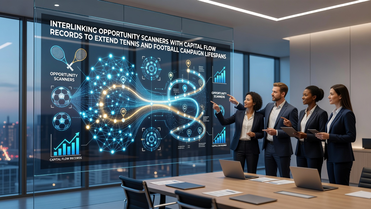 Data visualization showing interlinked opportunity scanners and capital flow tracking for tennis and football betting campaigns