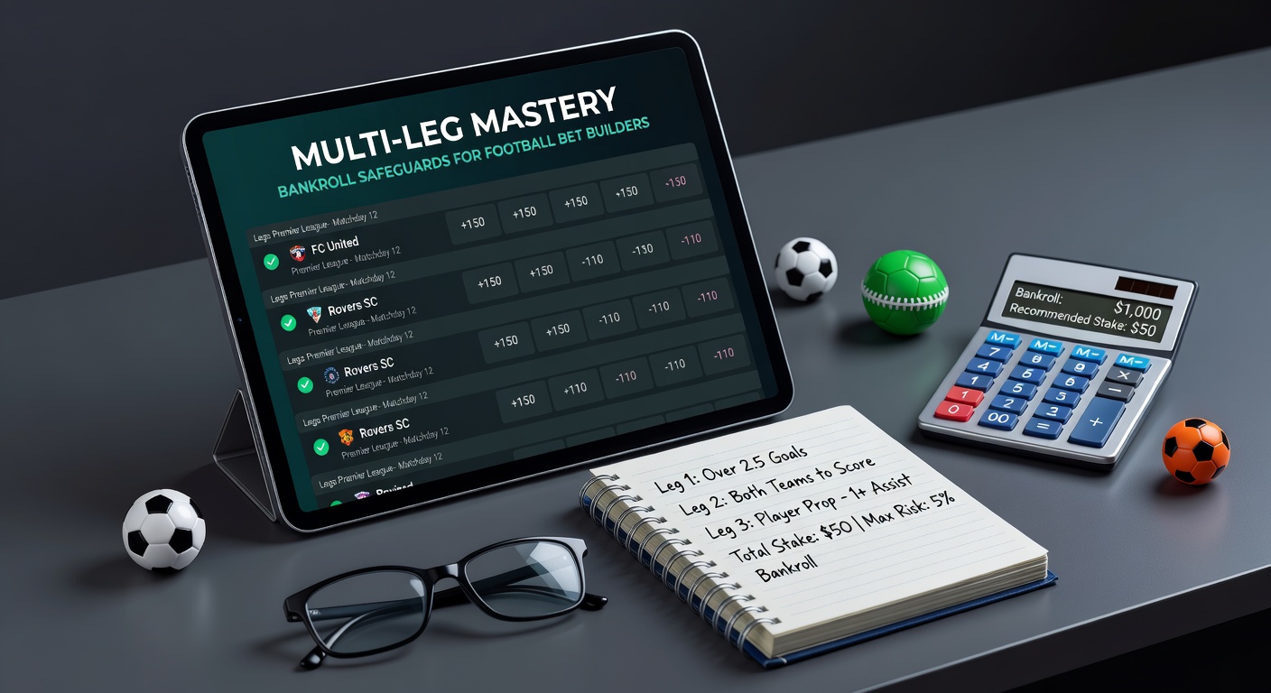 Football bet builder interface showing multiple leg selections on a digital screen, highlighting odds accumulation for a Premier League match