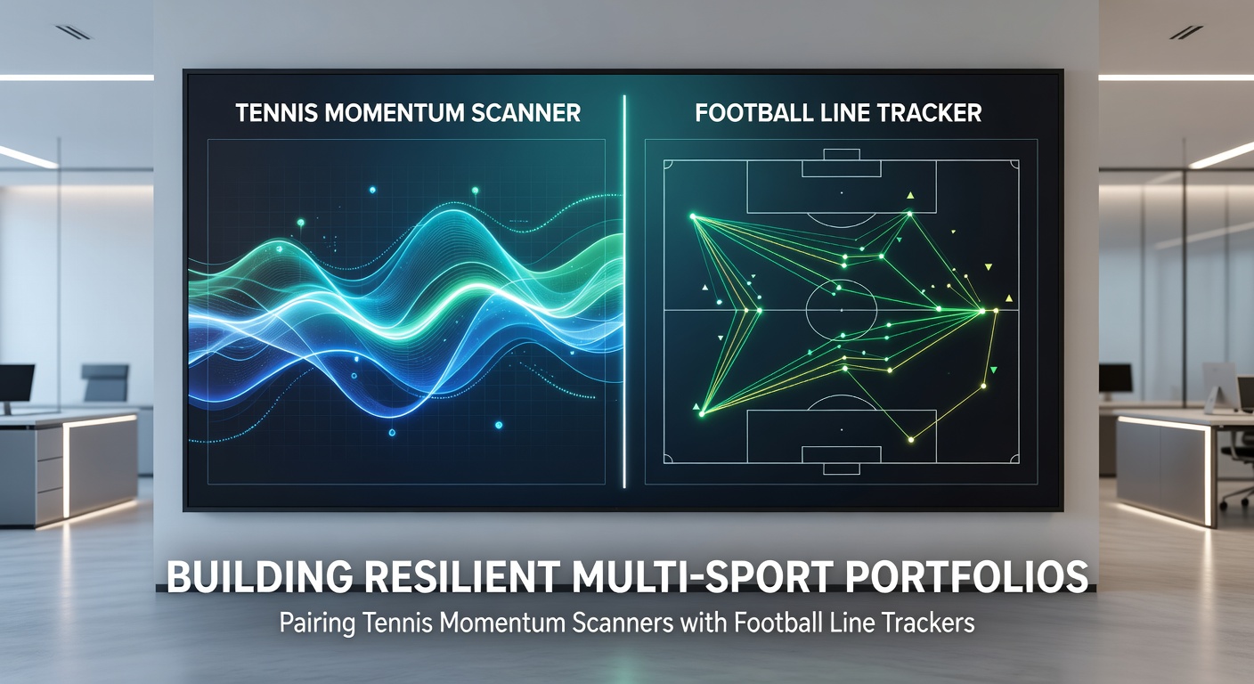 Digital dashboard displaying tennis momentum graphs overlaid with football line movement charts, illustrating integrated betting analytics