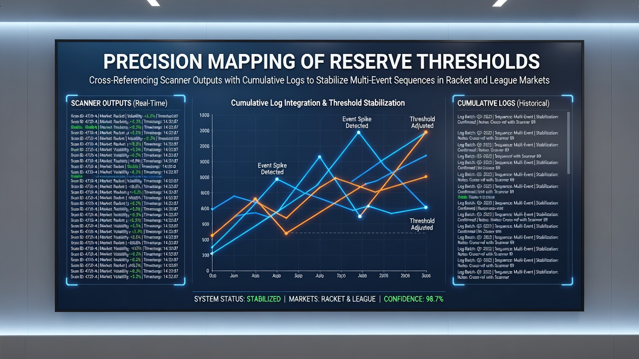 Diagram showing precision mapping process with scanner outputs and cumulative logs for betting thresholds in racket and league markets