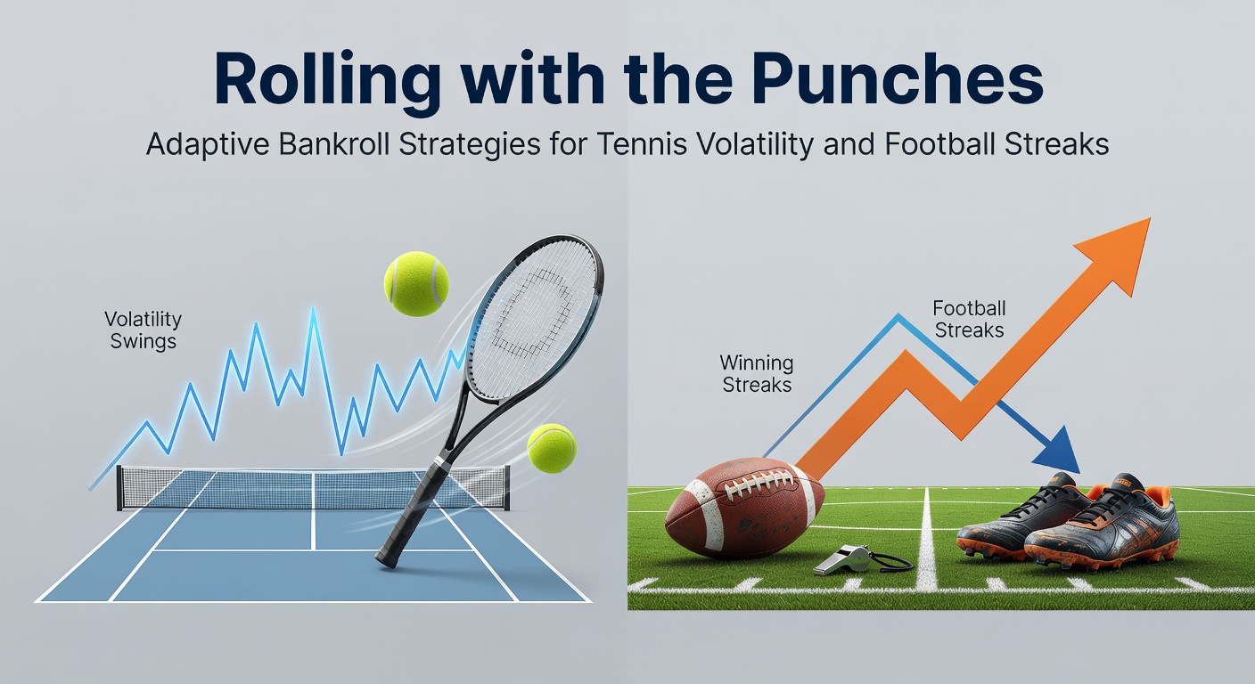 Graph showing fluctuating tennis match outcomes alongside steady football streak patterns, illustrating bankroll volatility