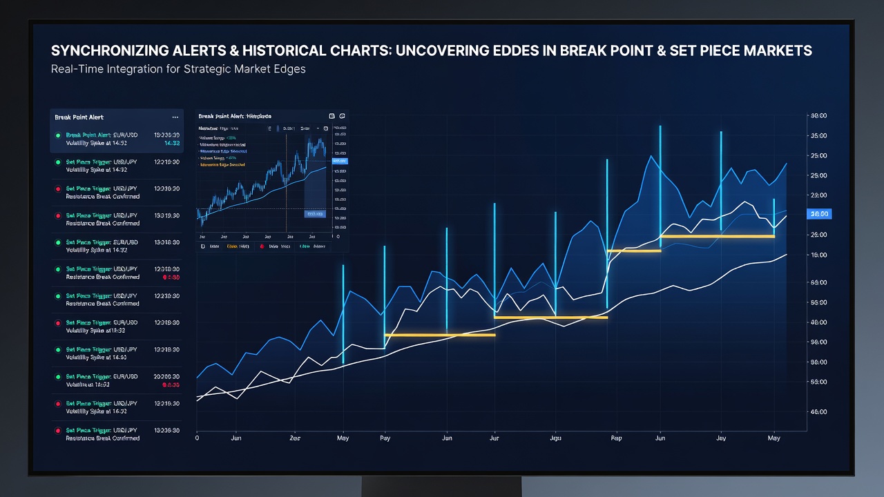 Historical charts overlaid with live alert indicators for tennis and football betting markets